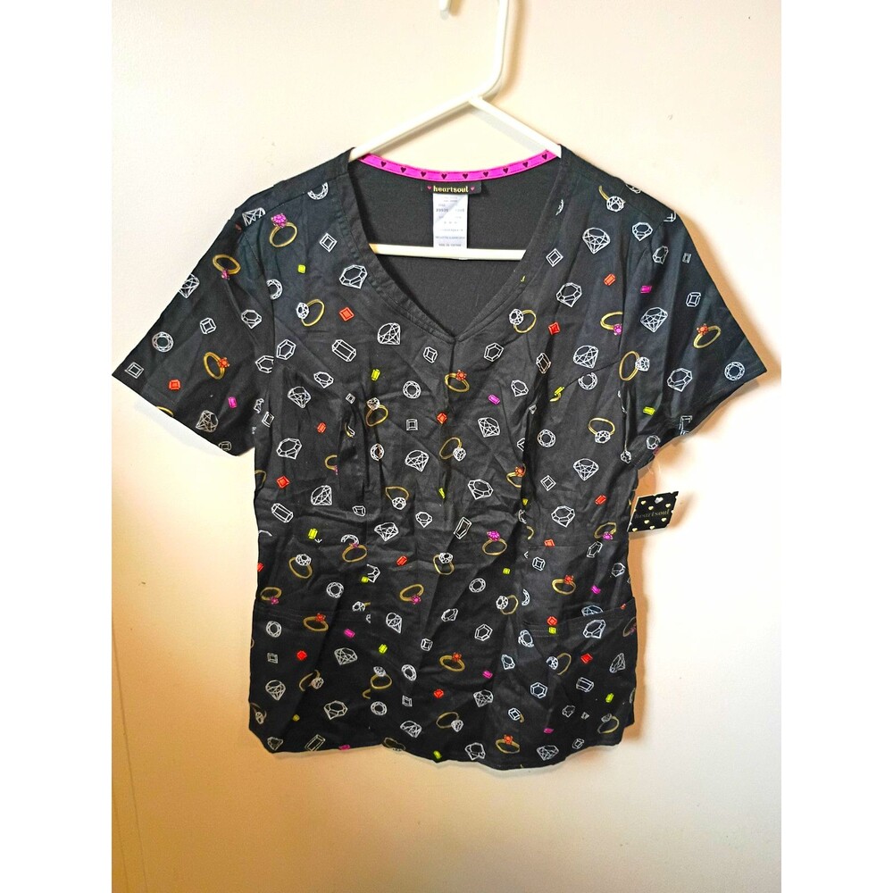 Heartsoul Women’s Scrub Top Size M Black Diamond 100% Cotton Style